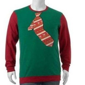 Mens Christmas Sweatshirt Tie 4XB Big Green Red Fleece Crew Long Sleeve